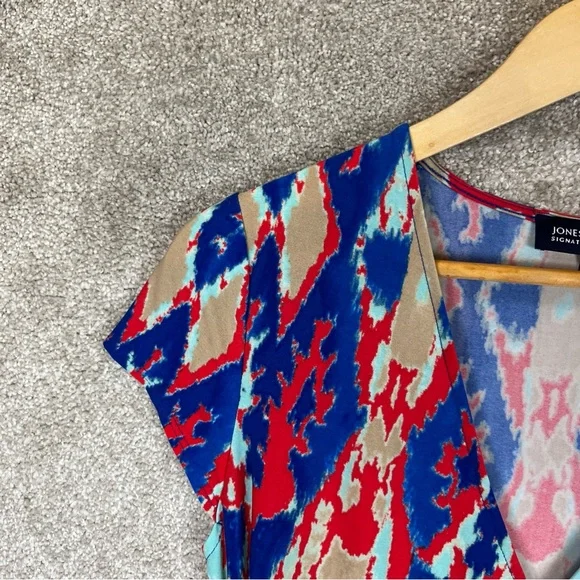 Jones New York Dress Womens Small Red Blue Cap Sleeve Stretch Knee Length- 2787* - Picture 2 of 11